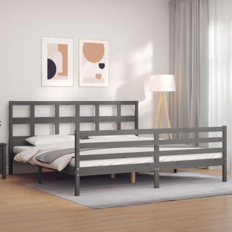 Lit double,Lit adulte,Cadre de lit avec tête de lit gris 200x200 cm bois massif844616 CFW744421 (1/5)