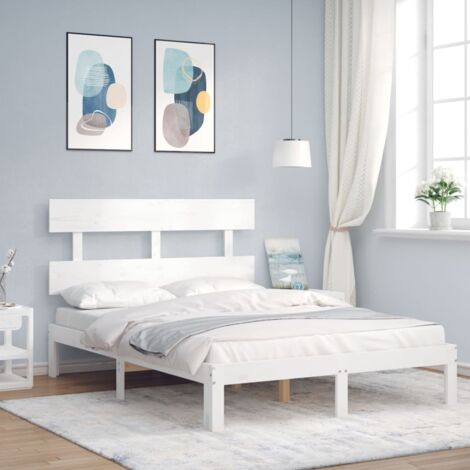 Lit double,Lit Adulte,Cadre de lit avec tête de lit blanc petit double bois massif CFW914145 CFW982682 (1/5)
