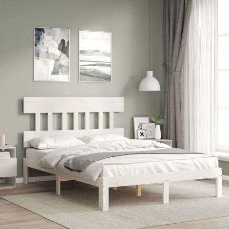 Lit double,Lit Adulte,Cadre de lit avec tête de lit blanc petit double bois massif CFW917254 CFW247444 (1/5)