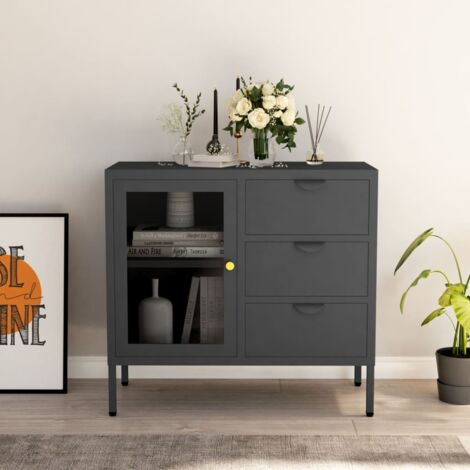 Buffet,Meuble de Rangement,Bahut pour Salon, Salle à Manger, Cuisine Anthracite 75x35x70 cm Acier et verre trempé CFW963687 (1/5)
