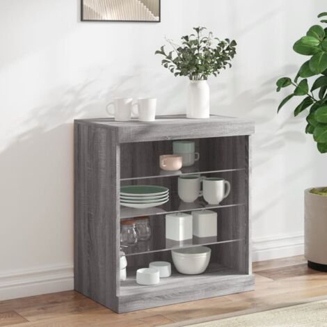 Buffet，Meuble de Rangement，Bahut pour Salon, Salle à Manger, Cuisine avec lumières LED sonoma gris 60,5x37x67 cm CFW558044 (1/5)