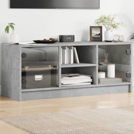 Meuble TV,Banc TV Moderne,Meuble de Rangement avec portes en verre gris béton 102x37x42 cm CFW178047 (1/5)