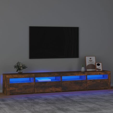 Meuble TV,Banc TV Moderne,Meuble de Rangement avec lumières LED Chêne fumé 240x35x40 cm CFW414686 (1/5)