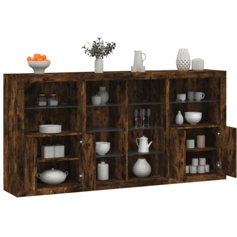 Buffet,Meuble de Rangement,Bahut pour Salon, Salle à Manger, Cuisine avec lumières LED chêne fumé 202x37x100 cm CFW205253 (1/5)
