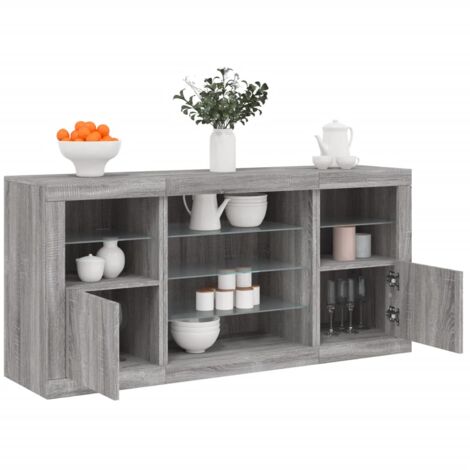 Buffet,Meuble de Rangement,Bahut pour Salon, Salle à Manger, Cuisine avec lumières LED sonoma gris 142,5x37x67 cm CFW406260 (1/5)
