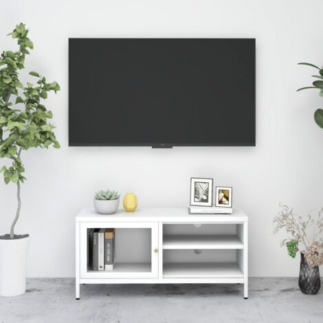 Meuble TV,Banc TV Moderne,Meuble de Rangement Blanc 90x30x44 cm Acier et verre CFW633839 (1/5)