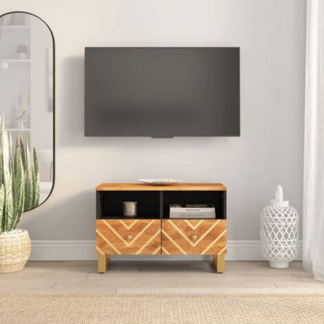 Meuble TV,Banc TV Moderne,Meuble de Rangement marron et noir 70x33,5x46 cm bois massif de manguier CFW405219 (1/5)