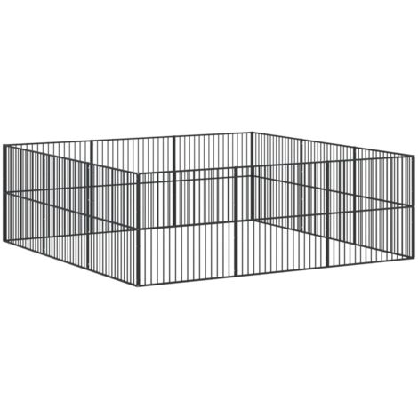 Enclos Modulaire Pour Rongeurs PETER - 12 Panneaux Noir 140x70x35 Cm - Pour Cochons D'Inde, Lapins - Métal