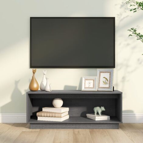 Meuble TV，Banc TV Moderne，Meuble de Rangement Gris 90x35x35 cm Bois de pin massif CFW346742 (1/5)