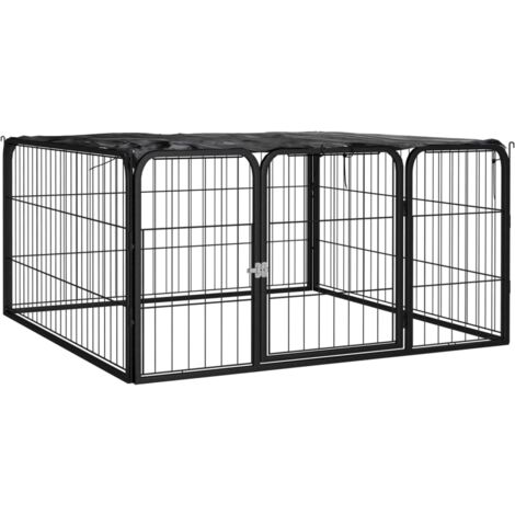 Niche pour Chiens Chenil extérieur Parc Enclos pour chien 4 panneaux Noir 100x50cm Acier enduit de poudre CFW214780 CFW312213