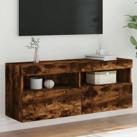 Meuble TV mural，Banc TV Moderne，Meuble de Rangement avec lumières LED chêne fumé 100x30x40 cm CFW380333 (1/5)
