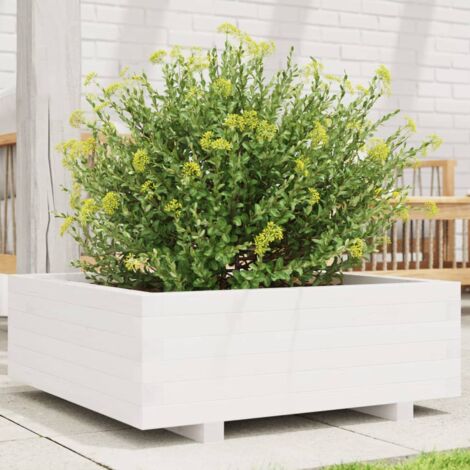 Jardinière Pot de Fleurs blanc 70x70x26,5 cm bois de pin massif CFW50059 (1/5)