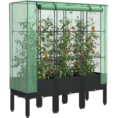 Jardinière Pot de Fleurs surélevée avec housse aspect rotin 120x40x140 cm CFW48364 (1/5)
