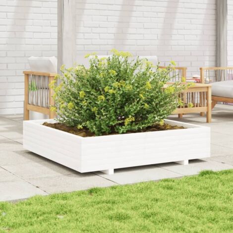 Jardinière Pot de Fleurs blanc 110x110x26,5 cm bois de pin massif CFW63886 (1/5)