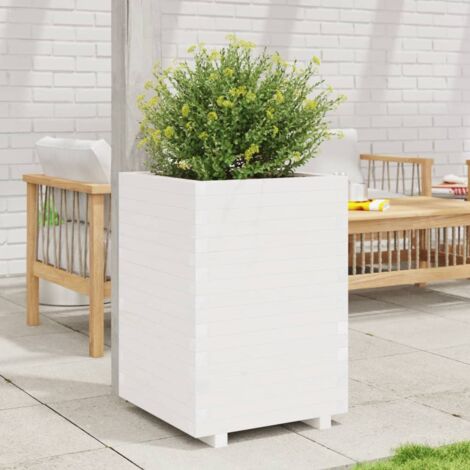Jardinière Pot de Fleurs blanc 50x50x72,5 cm bois de pin massif CFW27390 (1/5)