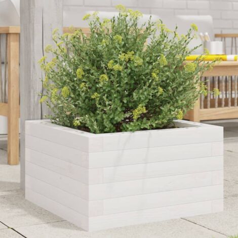 Jardinière Pot de Fleurs blanc 40x40x23 cm bois de pin massif CFW58123 (1/5)