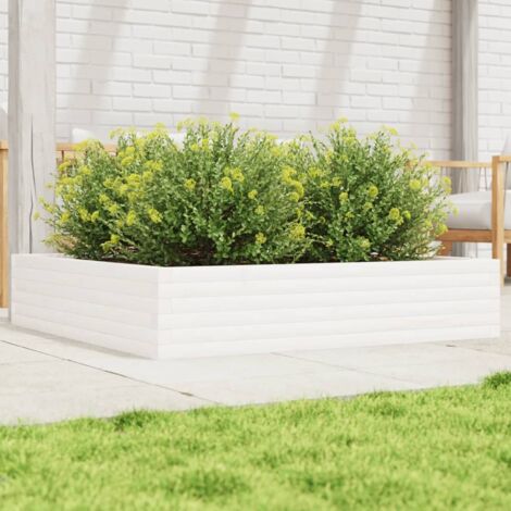 Jardinière Pot de Fleurs blanc 110x110x23 cm bois de pin massif CFW73987 (1/5)