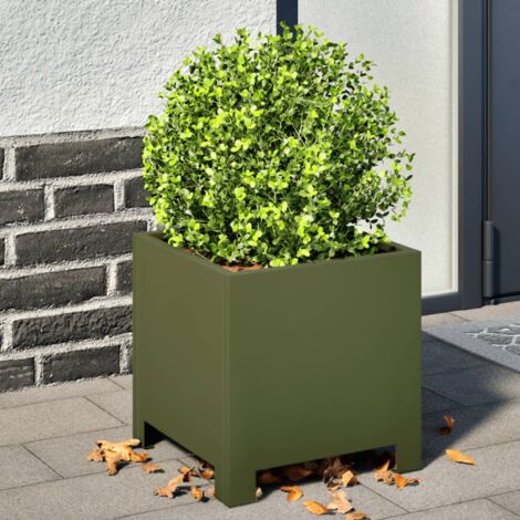 Jardinière Pot de Fleurs vert olive 30x30x30 cm acier CFW23126 (1/5)