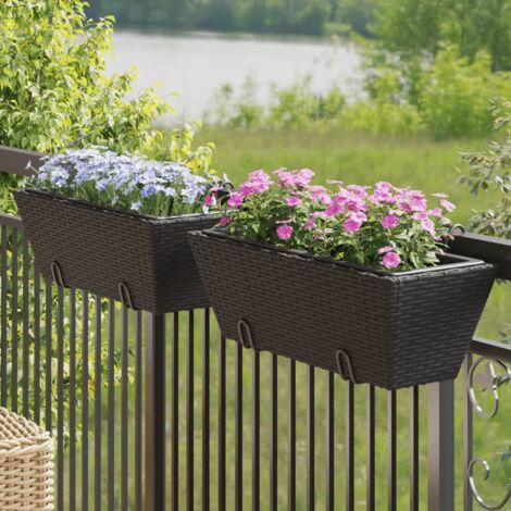 2 pcs Jardinière Pot de Fleurss avec crochets noir résine tressée CFW21405 (1/5)