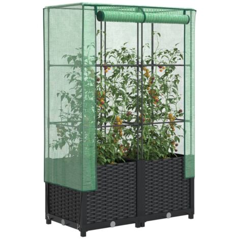Jardinière Pot de Fleurs surélevée avec housse aspect rotin 80x40x138 cm CFW95023 (1/5)