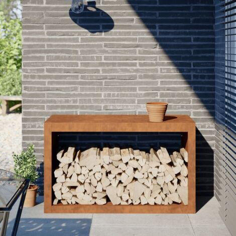 Design In – Portant à bûches extérieur 100x40x60 cm – Acier corten résistant aux intempéries – Grand espace de rangement pour bois sec - CFW92290