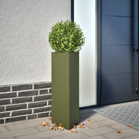 2 pcs Jardinière  Pot de Fleurss vert olive triangulaire 30x26x75 cm acier CFW79701 (1/5)