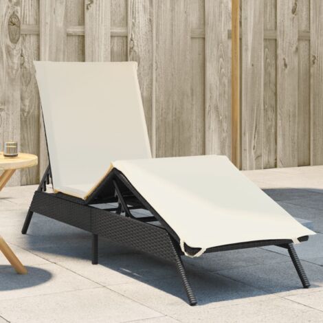 Chaise longue Bain de soleil Transat de relaxation avec coussin noir résine tressée CFW46754 (1/5)
