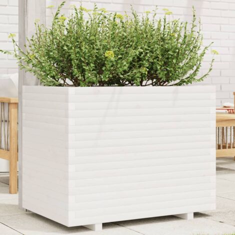 Jardinière Pot de Fleurs blanc 90x60x72,5 cm bois de pin massif CFW15732 (1/5)