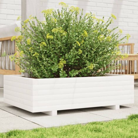 Jardinière Pot de Fleurs blanc 90x60x26,5 cm bois de pin massif CFW64332 (1/5)