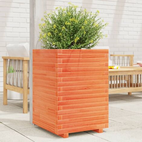 Jardinière Pot de Fleurs cire marron 50x50x72 cm bois de pin massif CFW93607 (1/5)