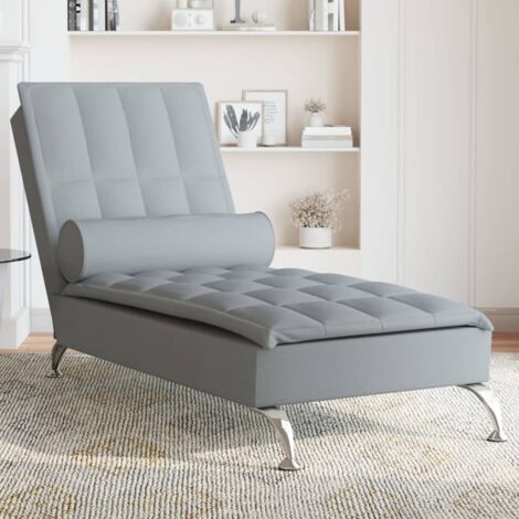 Chaise longue Bain de soleil Transat de relaxation de massage avec traversin gris clair tissu CFW80623 (1/5)