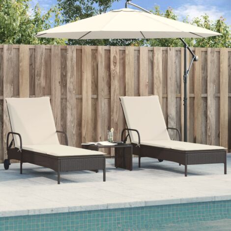 Lot de 2 Chaises longue  Bain de soleil  Transat de relaxations avec coussins noir résine tressée CFW85277 (1/5)