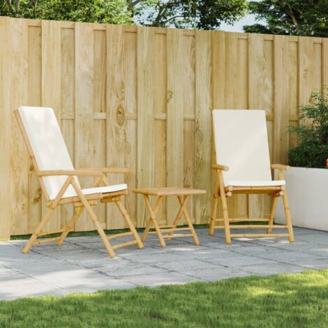 Lot de 2 Chaises inclinables de jardin，Siège de Terrasse  Chaise d'extérieur pliantes coussins bambou CFW66275 (1/5)