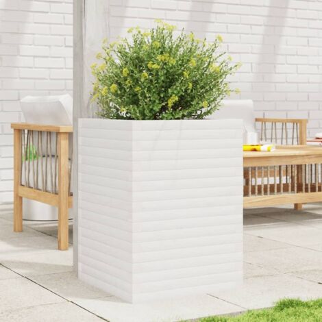 Jardinière Pot de Fleurs blanc 50x50x68,5 cm bois de pin massif CFW62860 (1/5)