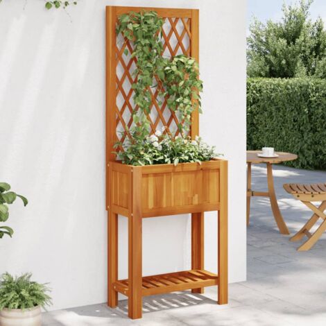 Jardinière Pot de Fleurs avec treillis et étagère bois massif d'acacia CFW56718 (1/5)