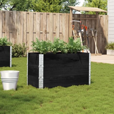 Jardinière  Pot de Fleurs noir 100x50 cm bois massif de pin CFW41111 (1/5)