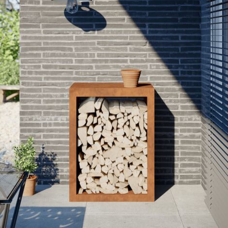 Design In – Portant à bûches extérieur 60x40x80 cm – Acier corten résistant aux intempéries – Rangement optimal pour bois de chauffage - CFW70271 (1/5)