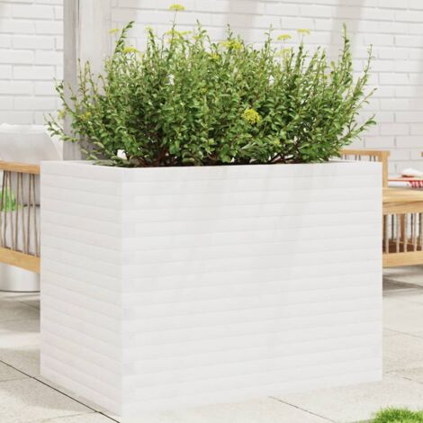 Jardinière Pot de Fleurs blanc 90x60x68,5 cm bois de pin massif CFW59561 (1/5)