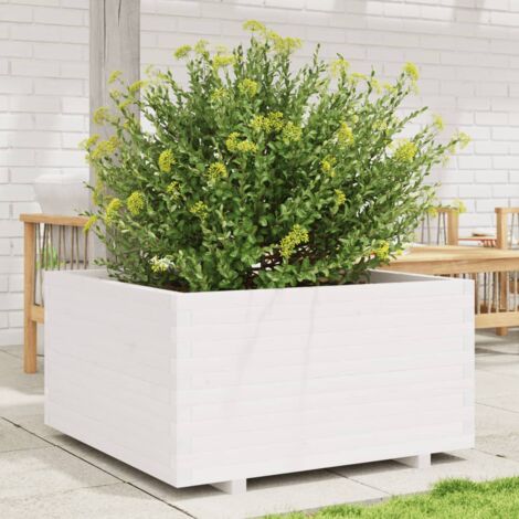 Jardinière Pot de Fleurs blanc 90x90x49,5 cm bois de pin massif CFW35807 (1/5)