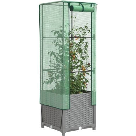 Jardinière Pot de Fleurs surélevée avec housse aspect rotin 40x40x139 cm CFW77088 (1/5)