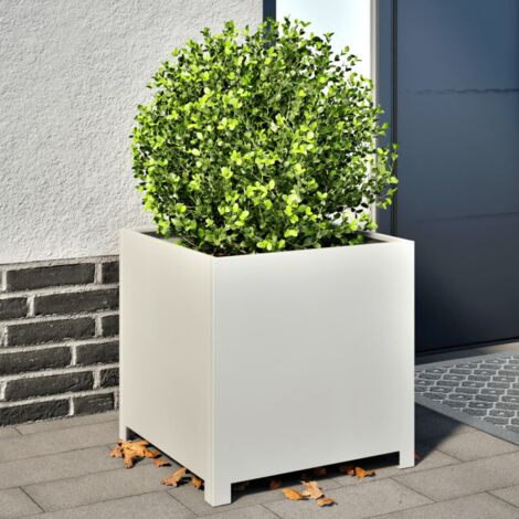 Jardinière Pot de Fleurs blanc 50x50x50 cm acier CFW29988 (1/5)