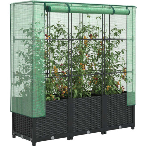 Jardinière Pot de Fleurs surélevée avec housse aspect rotin 120x40x138 cm CFW81074 (1/5)