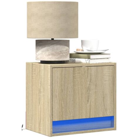 Lot de 2 Tables de chevet murales Table d'appoint Table de nuit avec lumières LED chêne sonoma CFW87077 (1/5)