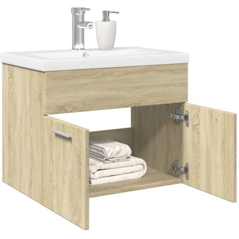 Meuble Lavabo De Salle De Bain Avec Vasque Intégrée - Blanc, 80x38.5x48 Cm, Un Tiroir, En Bois D'ingénierie