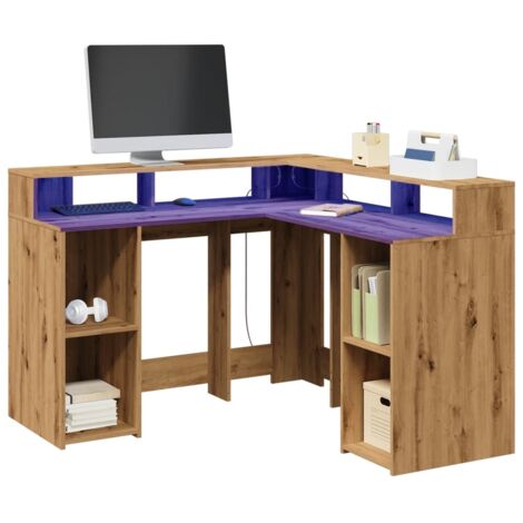 Bureau,Table de travail,Table d'étude avec lumières LED chêne artisanal bois d'ingénierie CFW51052 (1/5)