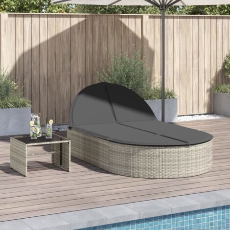 Chaise longue Bain de soleil Transat de relaxation double avec coussins gris clair résine tressée CFW43886 (1/5)
