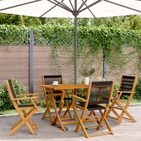 Lot de 4 Chaises de jardin，Siège de Terrasse  Chaise d'extérieur pliantes noir bois d'acacia massif CFW58395 (1/5)