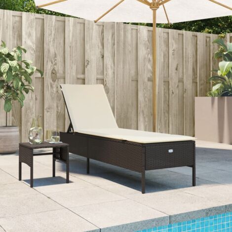 Chaise longue Bain de soleil Transat de relaxation avec table et coussin marron résine tressée CFW99819 (1/5)
