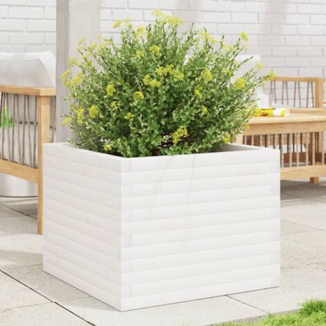 Jardinière  Pot de Fleurs blanc 60x60x46 cm bois de pin massif CFW16063 (1/5)