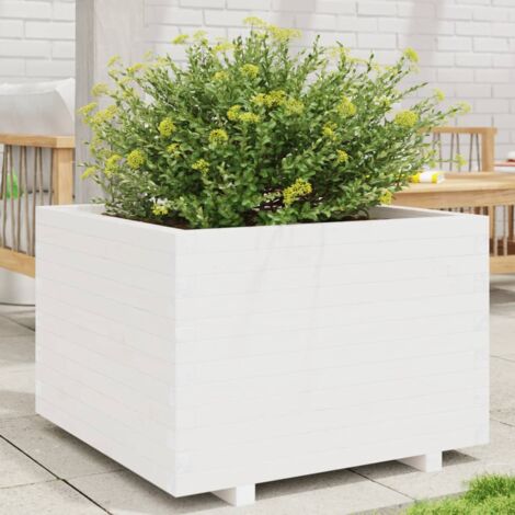 Jardinière Pot de Fleurs blanc 70x70x49,5 cm bois de pin massif CFW77145 (1/5)
